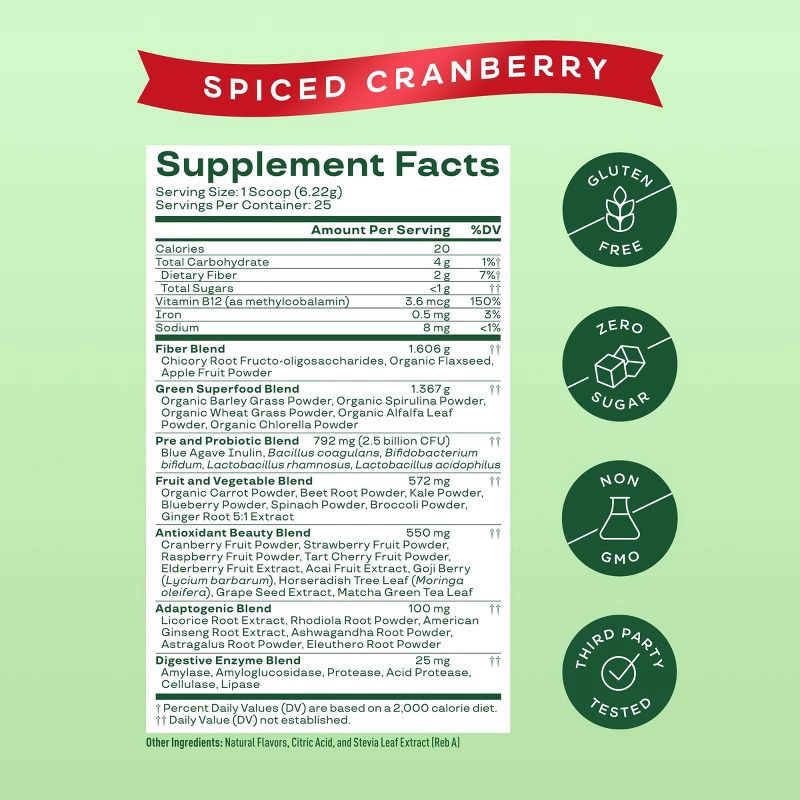 slide 4 of 6, BLOOM NUTRITION Greens and Superfoods Powder - Spiced Cranberry - 25ct, 25 ct