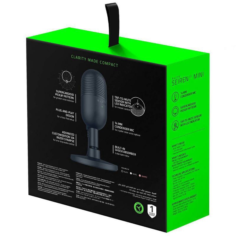 slide 8 of 8, Razer Seiren V3 Mini Ultra Compact USB Microphone: Condenser, Supercardioid Pattern, 1 ct