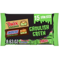 Mars Snickers, Twix Halloween Candy Fun Size Ghoulish Green Chocolate Variety Bag Mix - 8.63oz/15ct