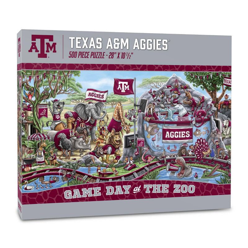 slide 1 of 3, NCAA Texas A&M Aggies Game Day at the Zoo 500pc Jigsaw Puzzle: Sports Theme, Ages 10+, 500 ct