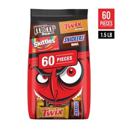 Mars - M&M's, Snickers, Skittles & Twix Halloween Chocolate and Fruit Candy Variety Pack Bulk Bag - 24.01oz/60ct