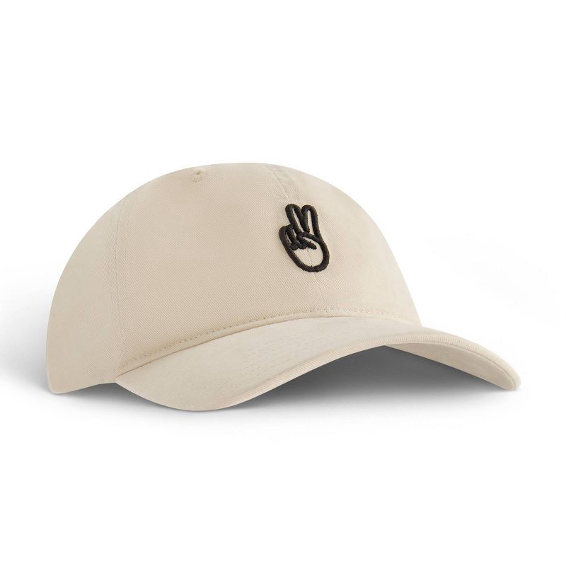 slide 5 of 5, Concept One Peace Sign Dad Baseball Hat - Beige: Cotton Twill, Adjustable Hook & Loop Fastener, Midweight Fabric, 1 ct