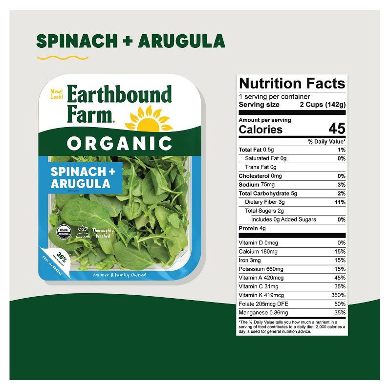 slide 2 of 3, Earthbound Farm Organic Baby Spinach and Arugula Blend - 5oz, 5 oz