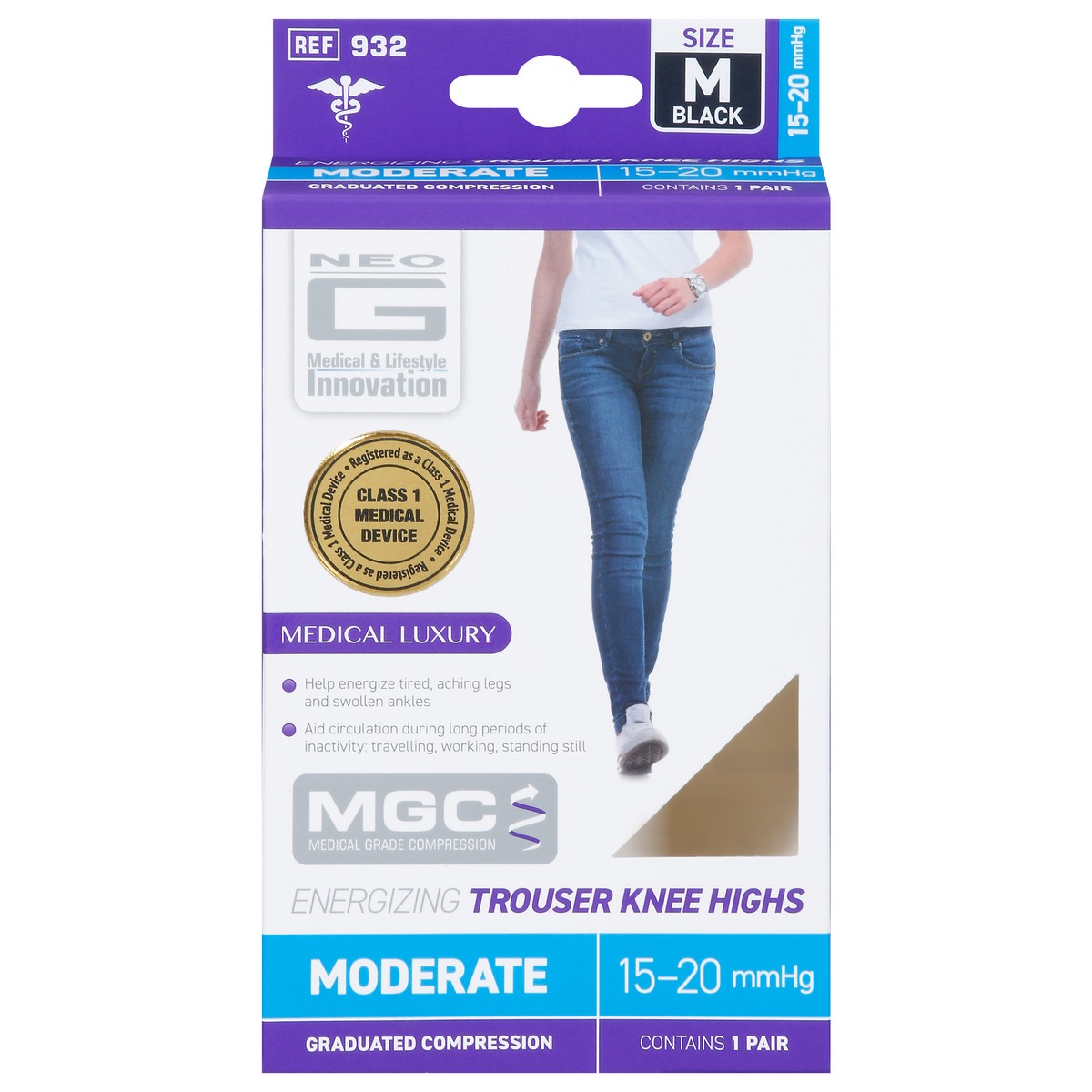 slide 6 of 13, Neo G Black Energizing Trouser Knee Highs Medium 1 ea, 1 ct