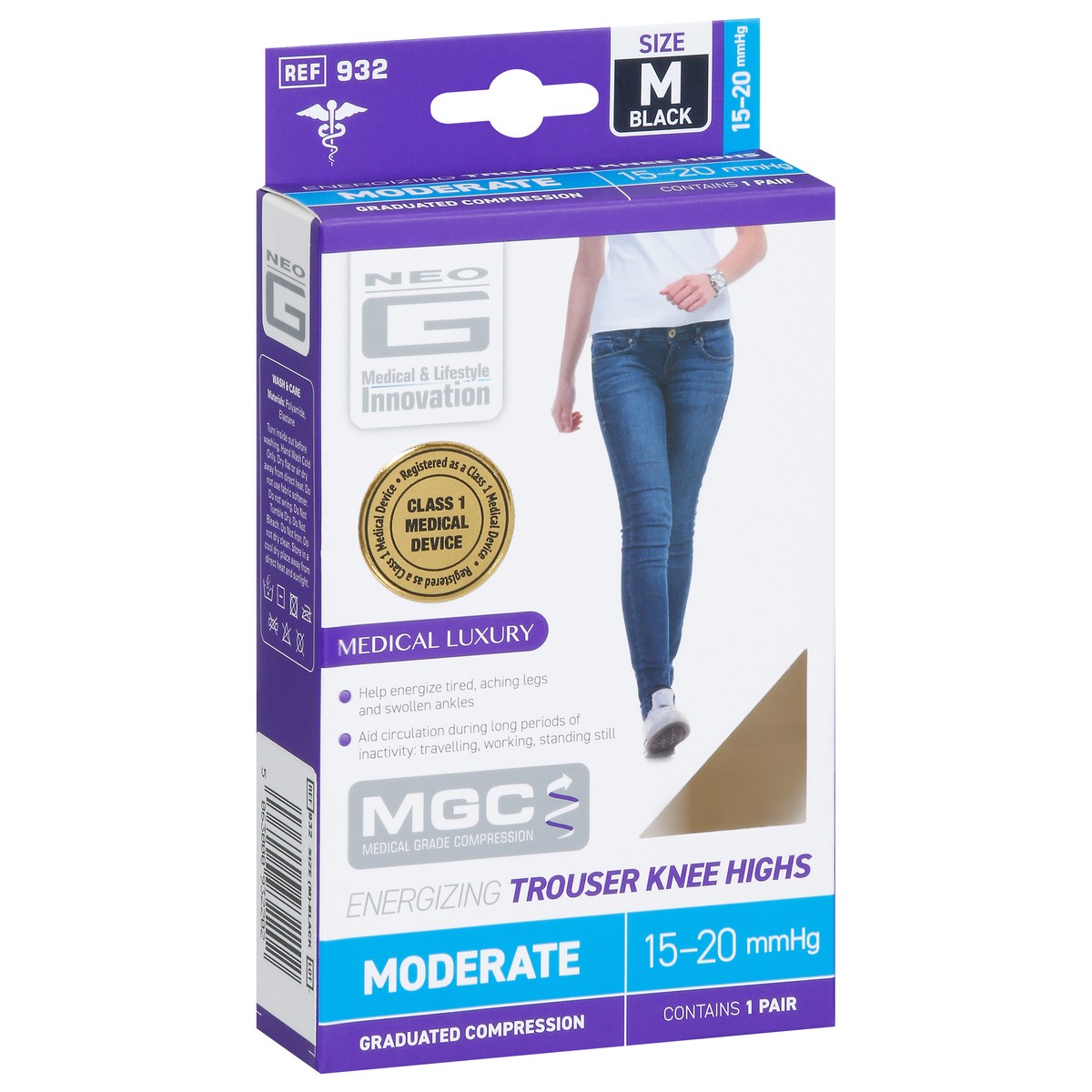 slide 7 of 13, Neo G Black Energizing Trouser Knee Highs Medium 1 ea, 1 ct
