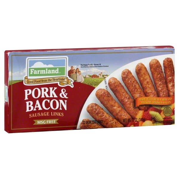 slide 1 of 1, Farmland Sausage Links, Pork & Bacon, 12 oz