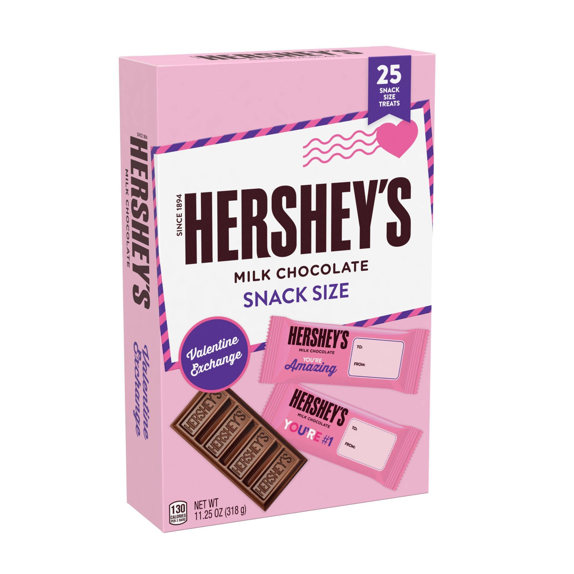 slide 1 of 1, Hershey's Valentine Exchange Snack Size Milk Chocolate Candy Bars, 25 ct