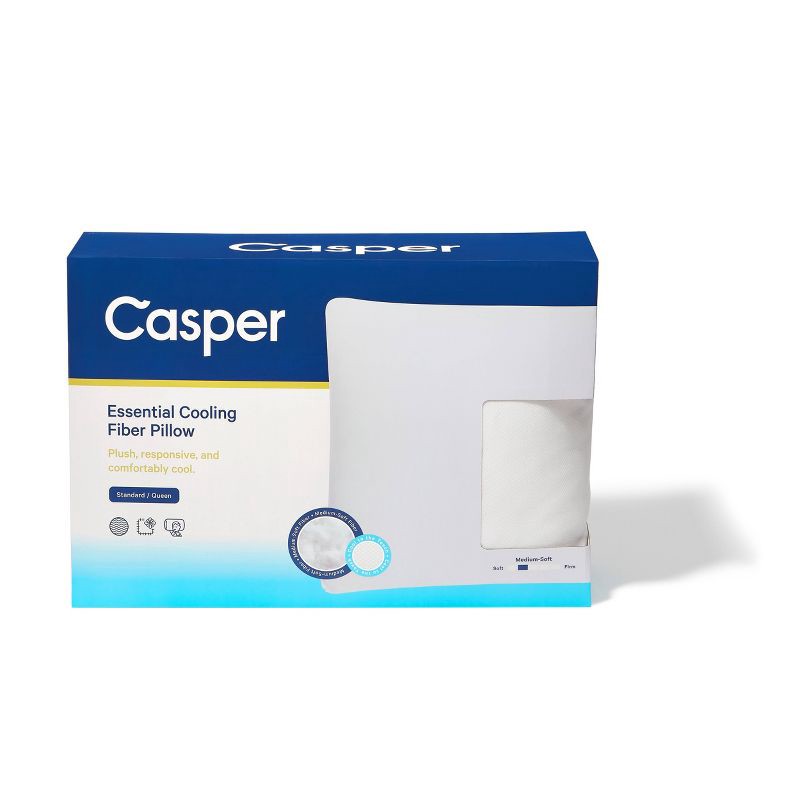 slide 2 of 5, Casper Sleep The Casper Essential Cooling Fiber Pillow - Standard: Universal Sleeper, Removable Cover, Polyester Fiber Fill, Bed Pillow, 1 ct