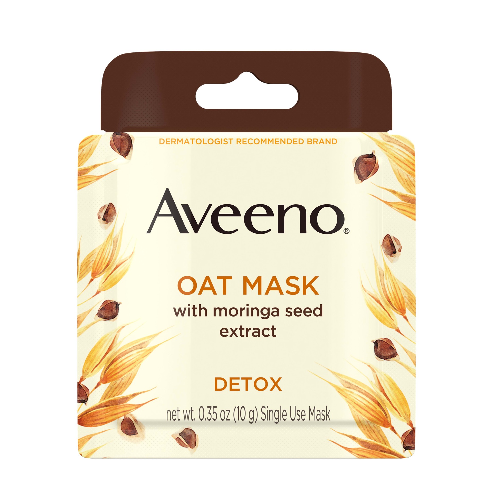 slide 2 of 5, Aveeno Oat Face Mask with Detoxifying Moringa Seed Extract and Vitamin E Antioxidant, to Remove Skin Impurities, Paraben Free, Phthalate-Free, Single Use Travel Size,.35 oz, 0.35 oz