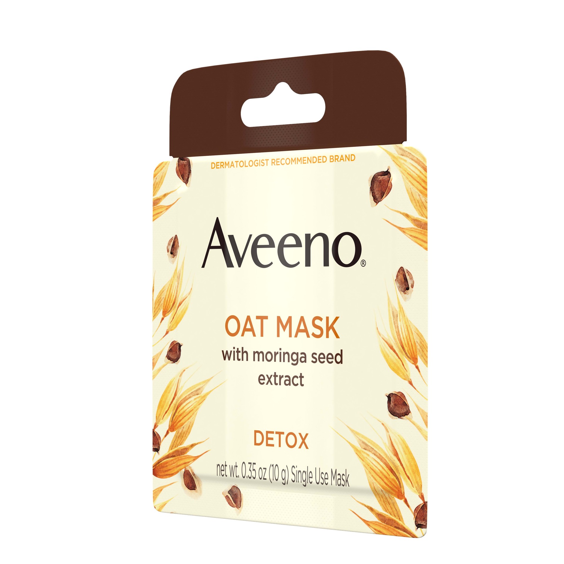 slide 3 of 5, Aveeno Oat Face Mask with Detoxifying Moringa Seed Extract and Vitamin E Antioxidant, to Remove Skin Impurities, Paraben Free, Phthalate-Free, Single Use Travel Size,.35 oz, 0.35 oz