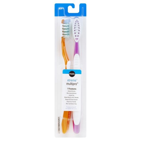 slide 1 of 1, Publix Toothbrushes, Xtreme Multipro, Soft, 2 ct