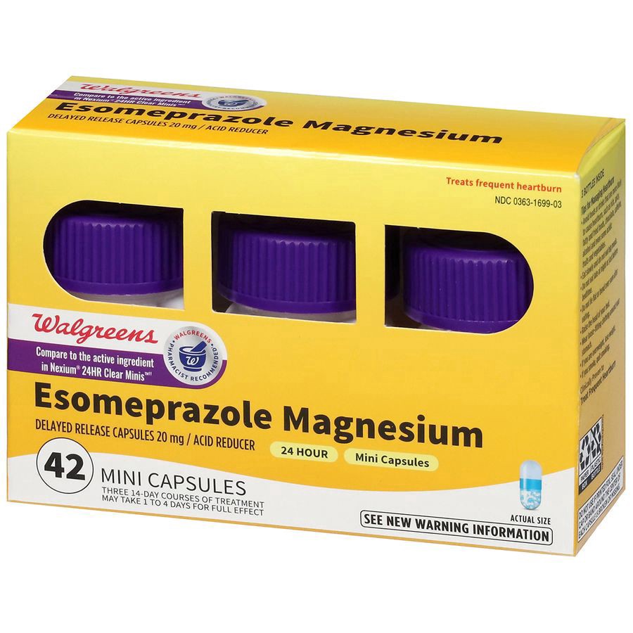 slide 5 of 5, Walgreens Esomeprazole Magnesium Delayed-Release Mini Capsules, 20 mg, Acid Reducer, 42 ct
