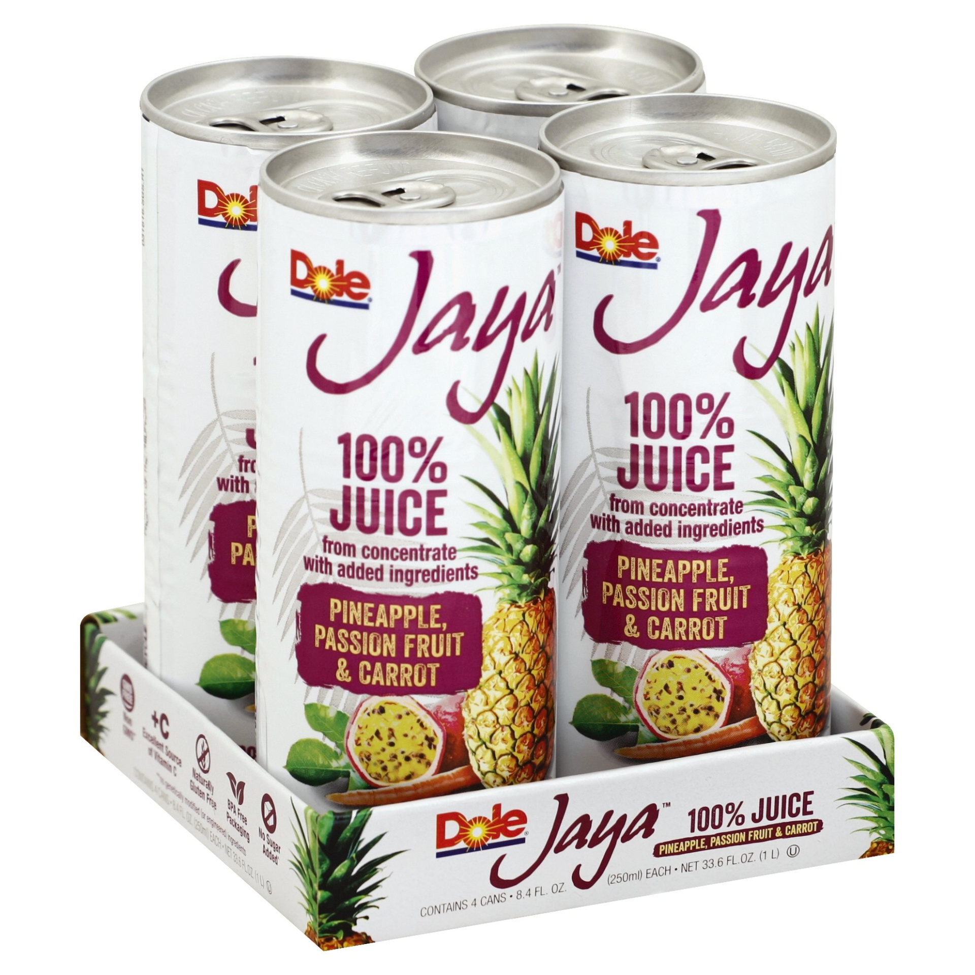 slide 1 of 8, Dole Jaya Pineapple, Passion Fruit & Carrot 100% Juice, 4 ct