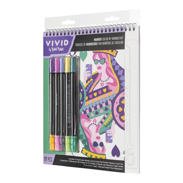 slide 6 of 7, Brea Reese Vivid by Brea Reese® Queen of Hearts Color-by-Number Marker Notepad, Kit Of 17 Pieces, 1 ct