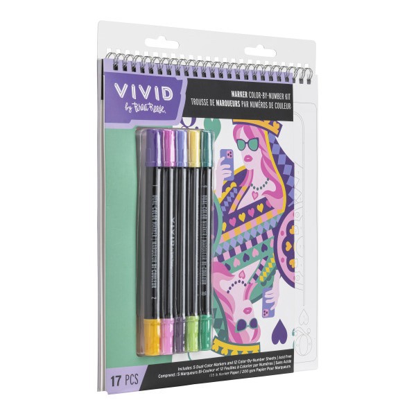 slide 4 of 7, Brea Reese Vivid by Brea Reese® Queen of Hearts Color-by-Number Marker Notepad, Kit Of 17 Pieces, 1 ct