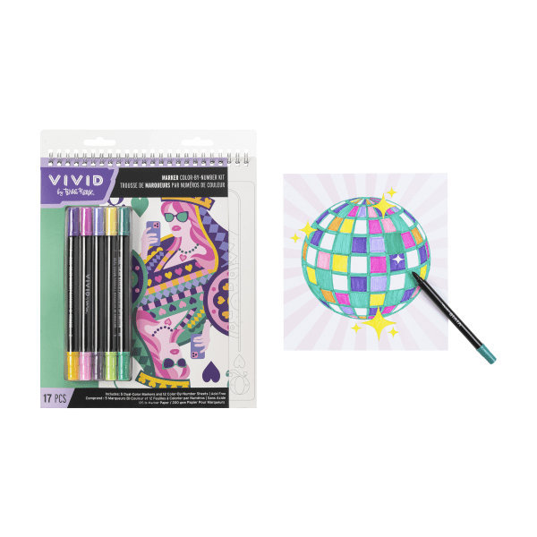 slide 5 of 7, Brea Reese Vivid by Brea Reese® Queen of Hearts Color-by-Number Marker Notepad, Kit Of 17 Pieces, 1 ct