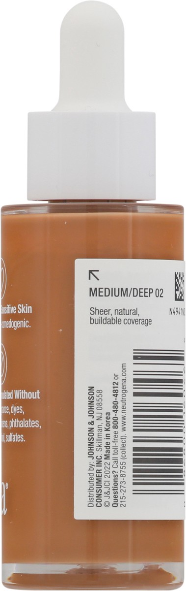 slide 2 of 9, Neutrogena Healthy Skin Medium/Deep 02 Pro-Vitamin B5 Sensitive Skin Serum Foundation 1.0 oz, 1 oz