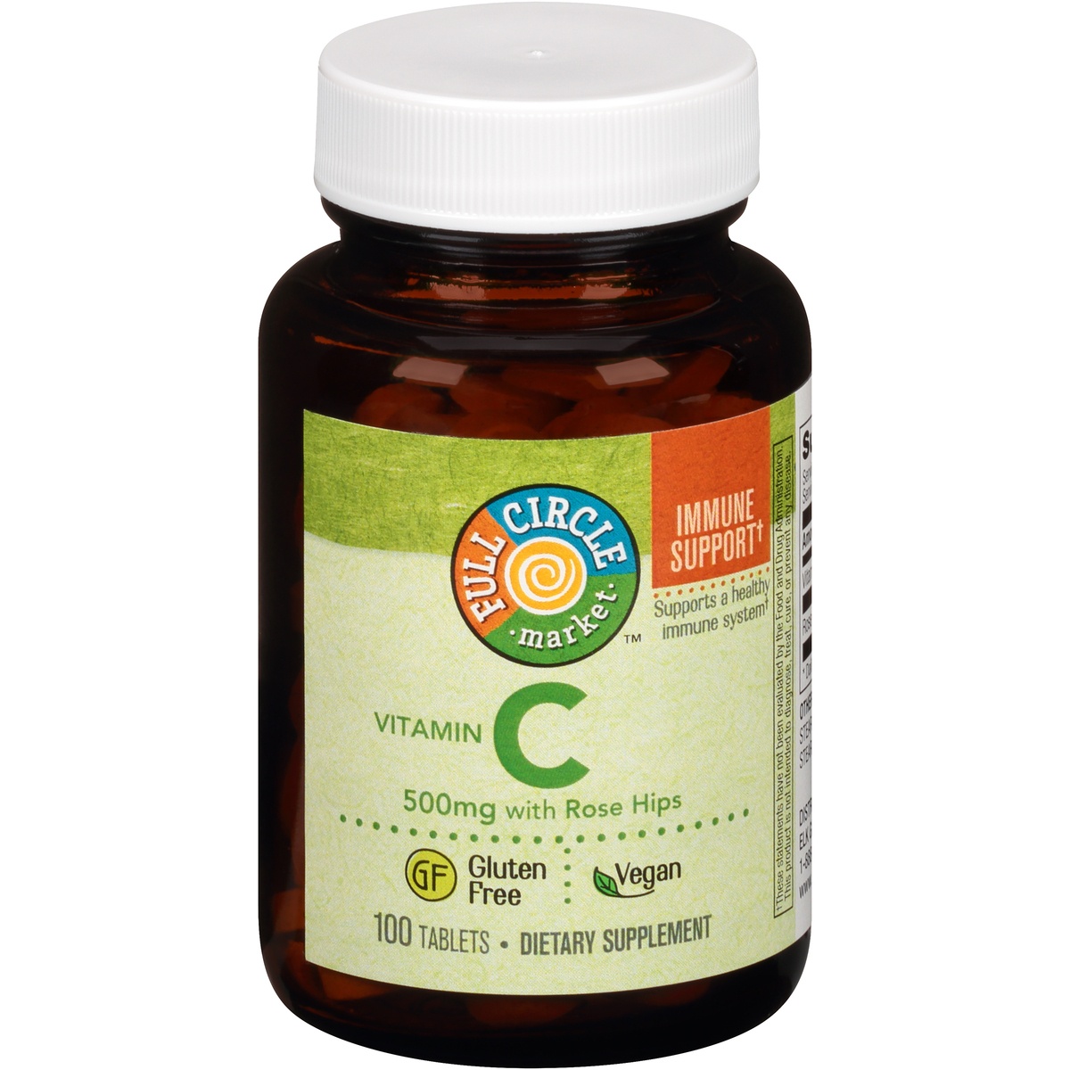 slide 1 of 1, Full Circle Market Vitamin C 500 Mg With Rose Hips Supports A Healthy Immune System Dietary Supplement Vegan Tablets, 100 ct; 500 mg