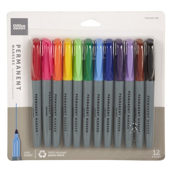 Office Depot Brand Permanent Markers, Fine Point, 100% Recycled ...