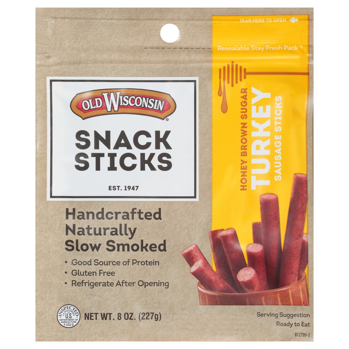 slide 1 of 1, Old Wisconsin Honey Brown Sugar Turkey Sausage Snack Sticks 8 oz. Pouch, 8 oz