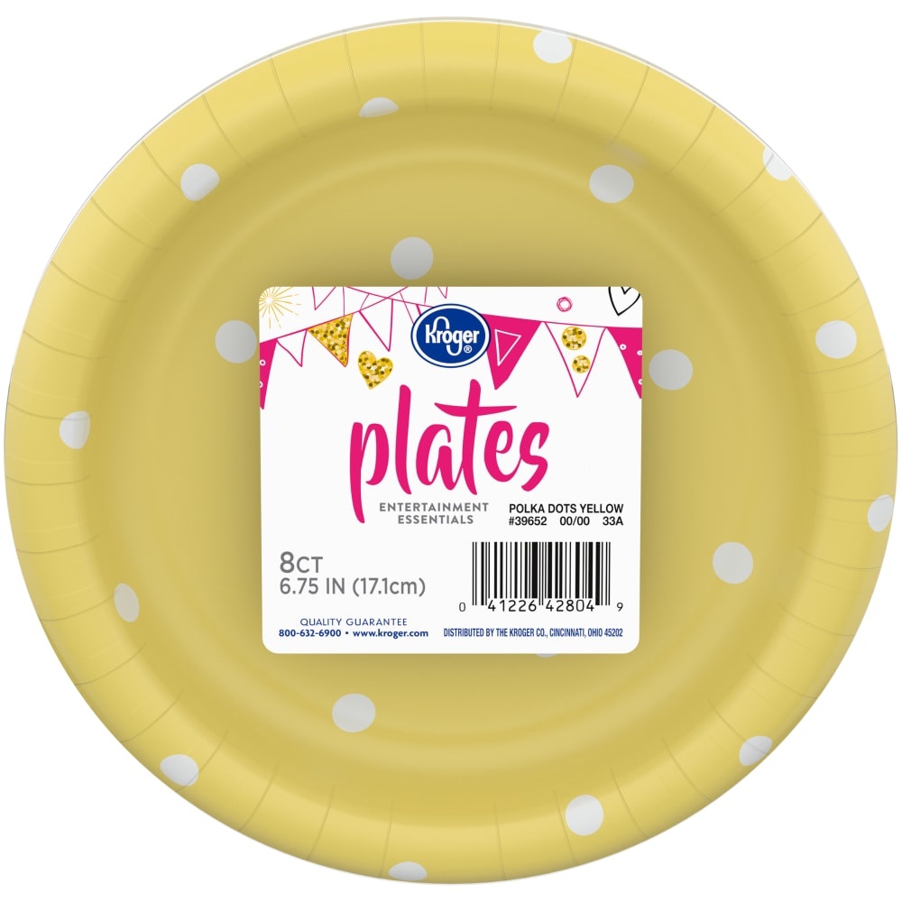 slide 1 of 1, Kroger Entertainment Essentials Polka Dot Paper Plates Yellow, 6.75 in