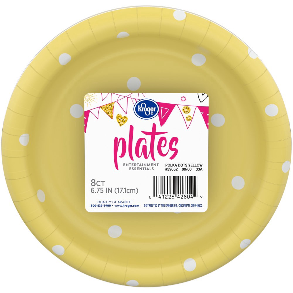 slide 1 of 2, Kroger Entertainment Essentials Polka Dot Paper Plates Yellow, 6.75 in