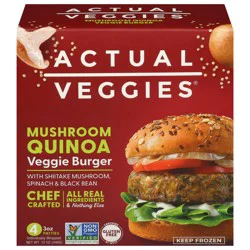 Actual Veggies Mushroom Quinoa Veggie Burger with Shiitake Mushroom, Spinach & Black Bean 4 - 3 oz Each