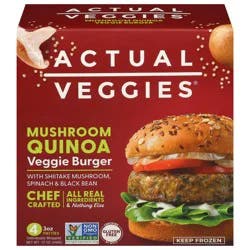 Actual Veggies Mushroom Quinoa Veggie Burger with Shiitake Mushroom, Spinach & Black Bean 4 - 3 oz Each