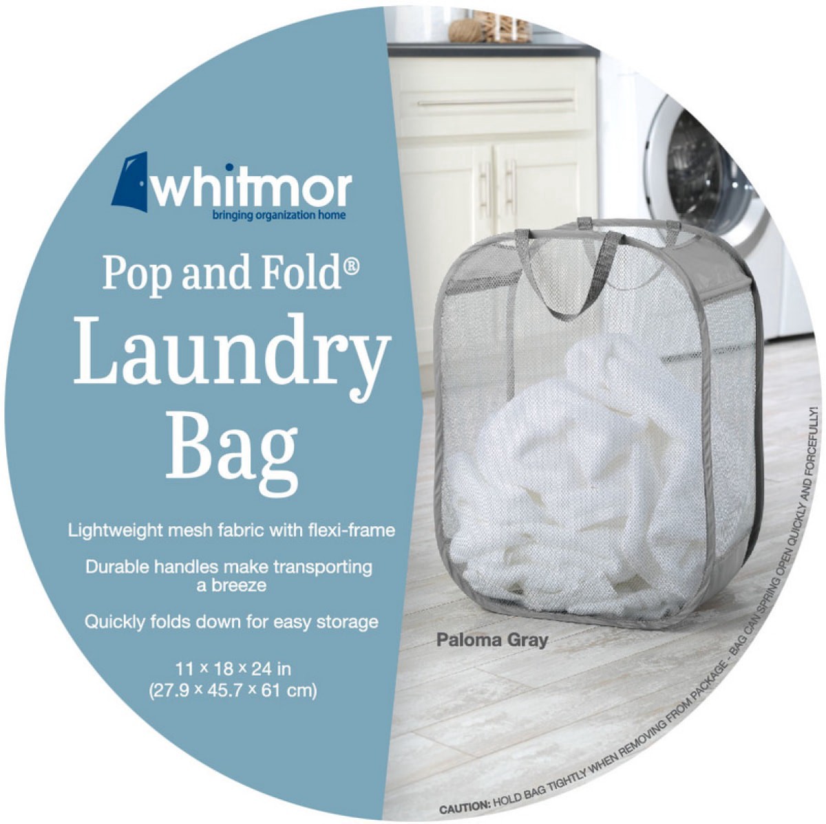 slide 1 of 5, Whitmor Pop & Fold Laundry Bag Paloma Gray, 1 ct