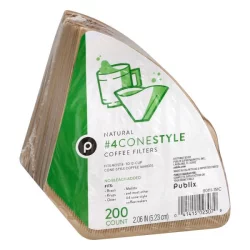 Publix Coffee Filters, No. 4 Cone-Style, Natural - 200 ct