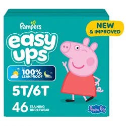 Pampers Easy Ups Girls & Boys Potty Training Pants, Size 7 (5T6T), 46 Count, Peppa Absorbent Training Underwear, Up to 100% Leakproof Day and Night, Hypoallergenic