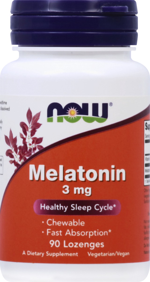 slide 2 of 7, NOW Melatonin 3 mg Chewable - 90 Lozenges, 100 ct