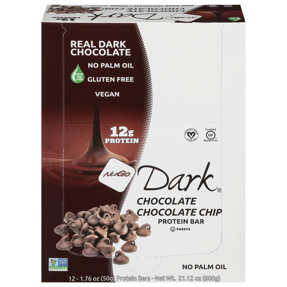 slide 1 of 9, NuGo Dark Chocolate Chocolate Chip Protein Bar 12 ea, 12 ct