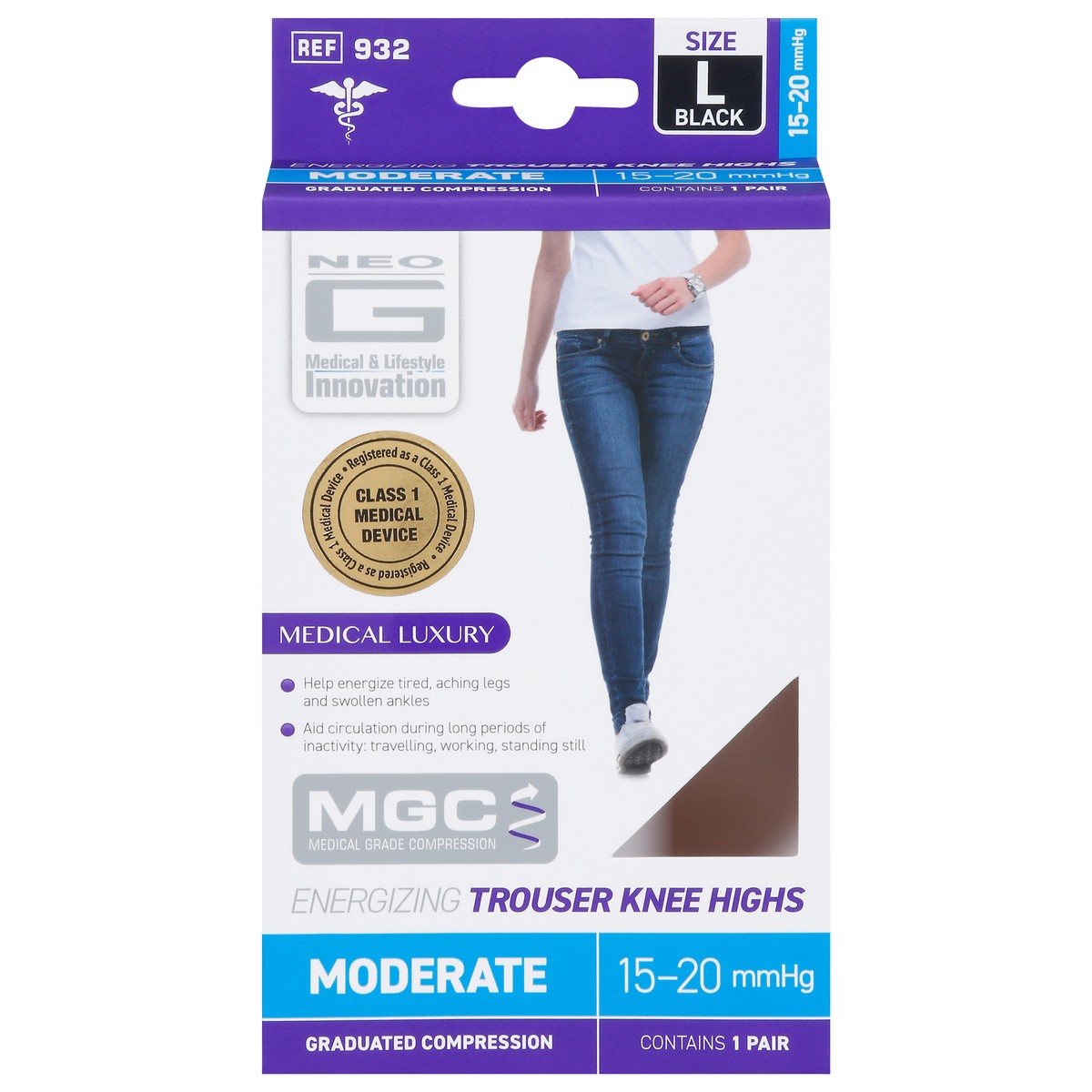slide 9 of 13, Neo G Black Moderate Energizing Trouser Knee Highs Large 1 ea, 1 ct