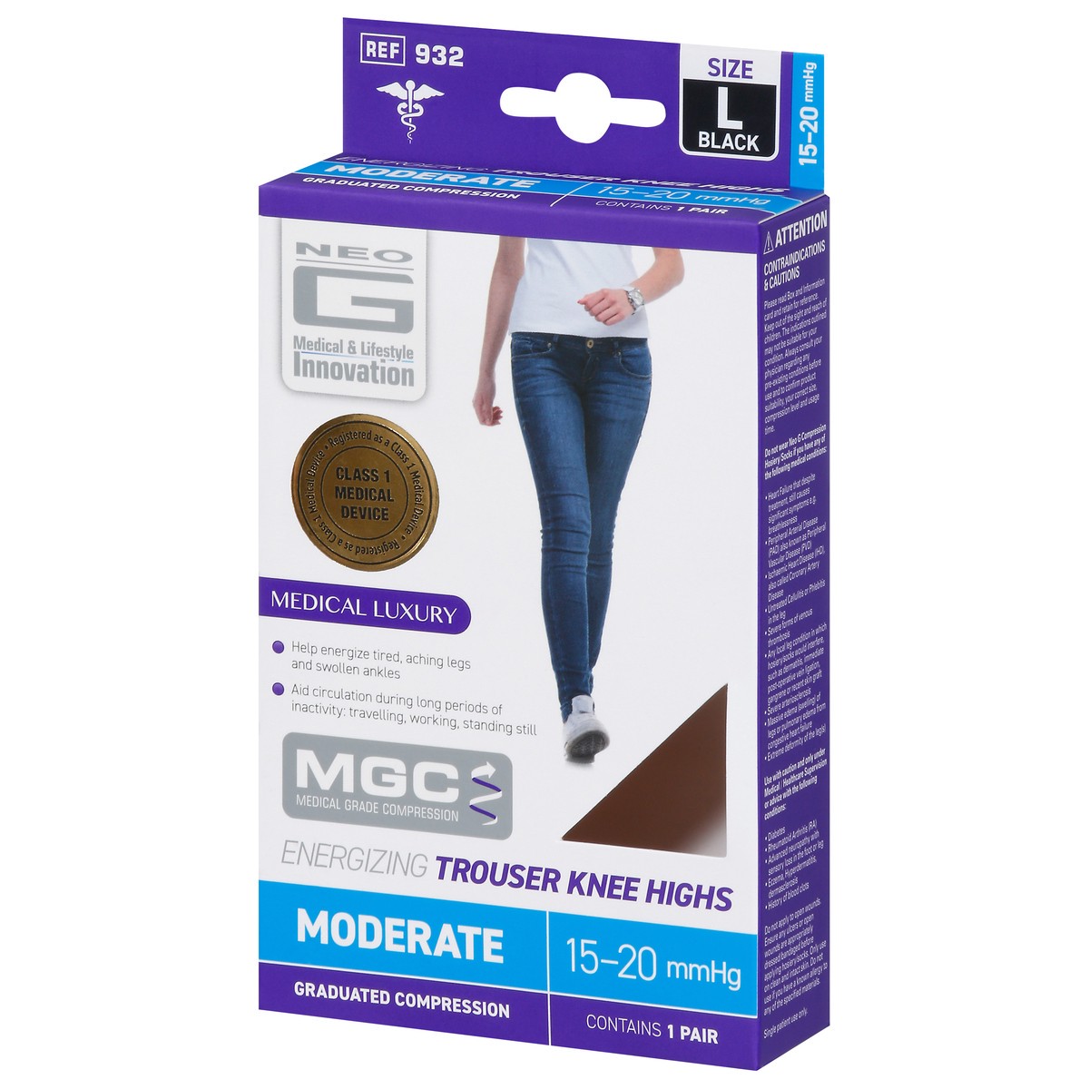 slide 12 of 13, Neo G Black Moderate Energizing Trouser Knee Highs Large 1 ea, 1 ct