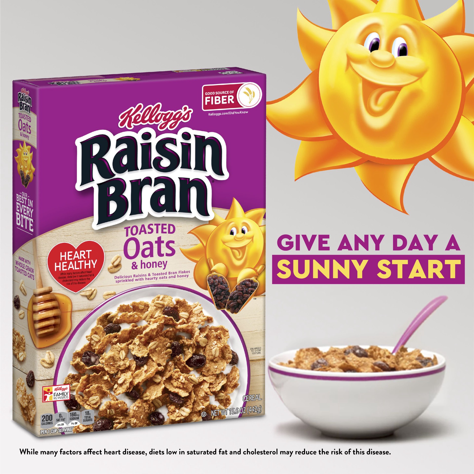 slide 2 of 5, Raisin Bran Kellogg's Raisin Bran Crunch Cold Breakfast Cereal, Toasted Oats and Honey, 15.6 oz, 15.6 oz