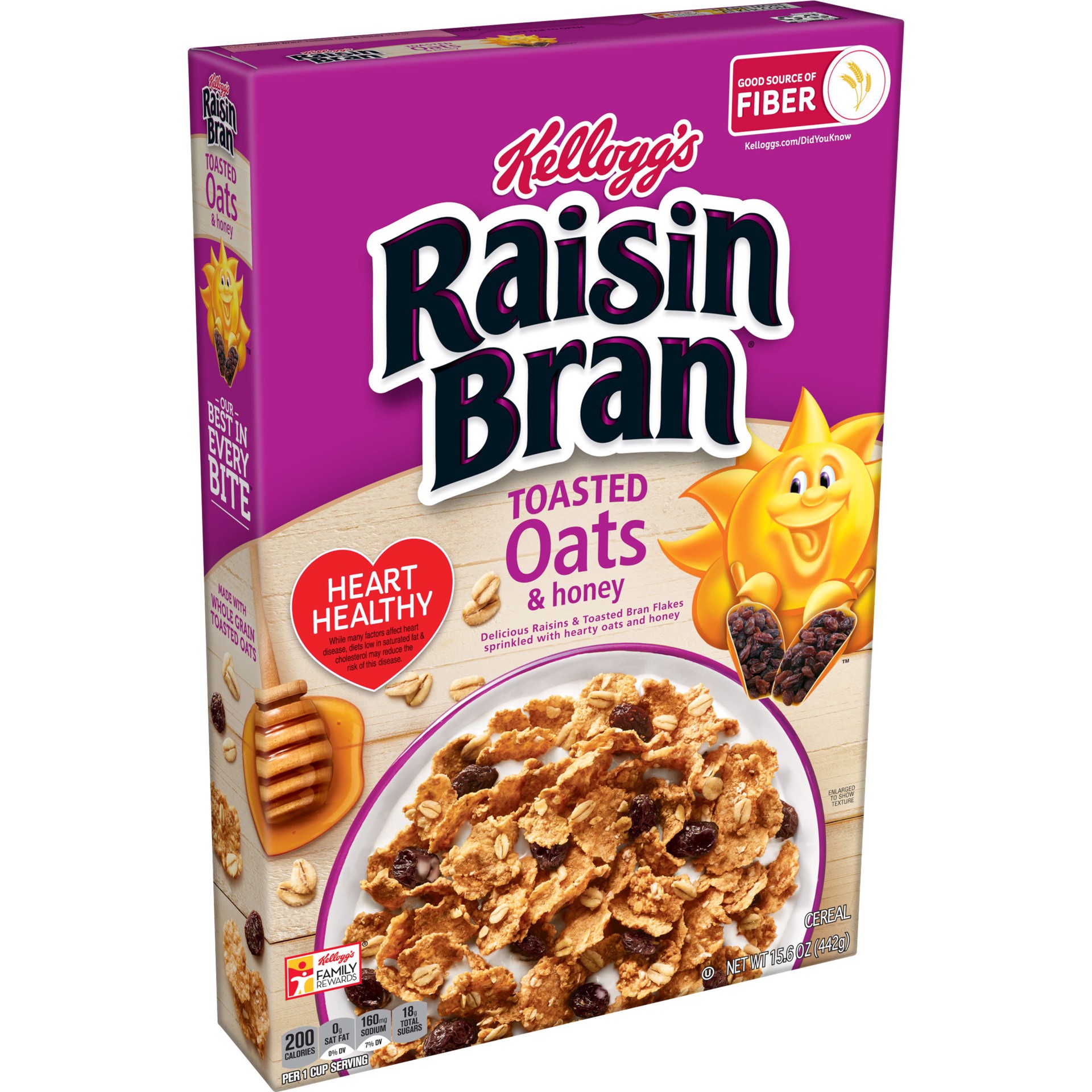 slide 1 of 5, Raisin Bran Kellogg's Raisin Bran Crunch Cold Breakfast Cereal, Toasted Oats and Honey, 15.6 oz, 15.6 oz