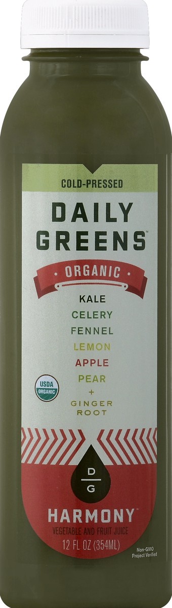 slide 4 of 4, Daily Greens Vegetable and Fruit Juice, Organic, Harmony, 12 oz