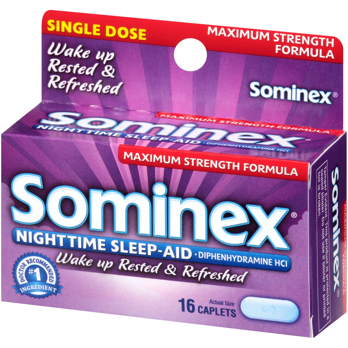 slide 8 of 10, Sominex Nighttime Sleep-Aid with Diphenhydramine HCl 50 mg | Maximum Strength Formula | 16 Tablets, 16 ct