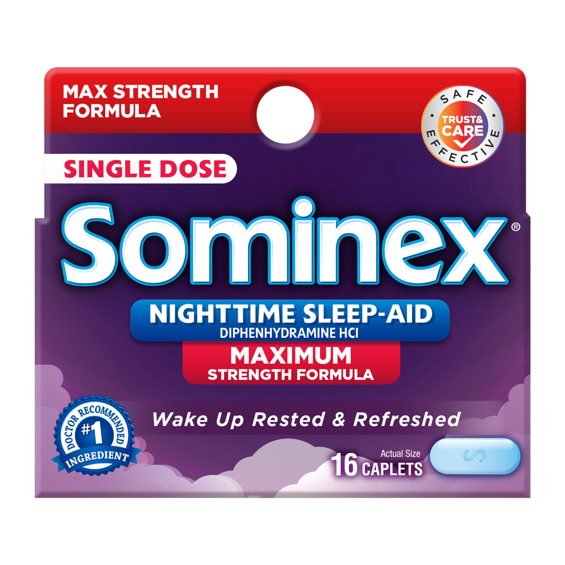 slide 1 of 10, Sominex Nighttime Sleep-Aid with Diphenhydramine HCl 50 mg | Maximum Strength Formula | 16 Tablets, 16 ct