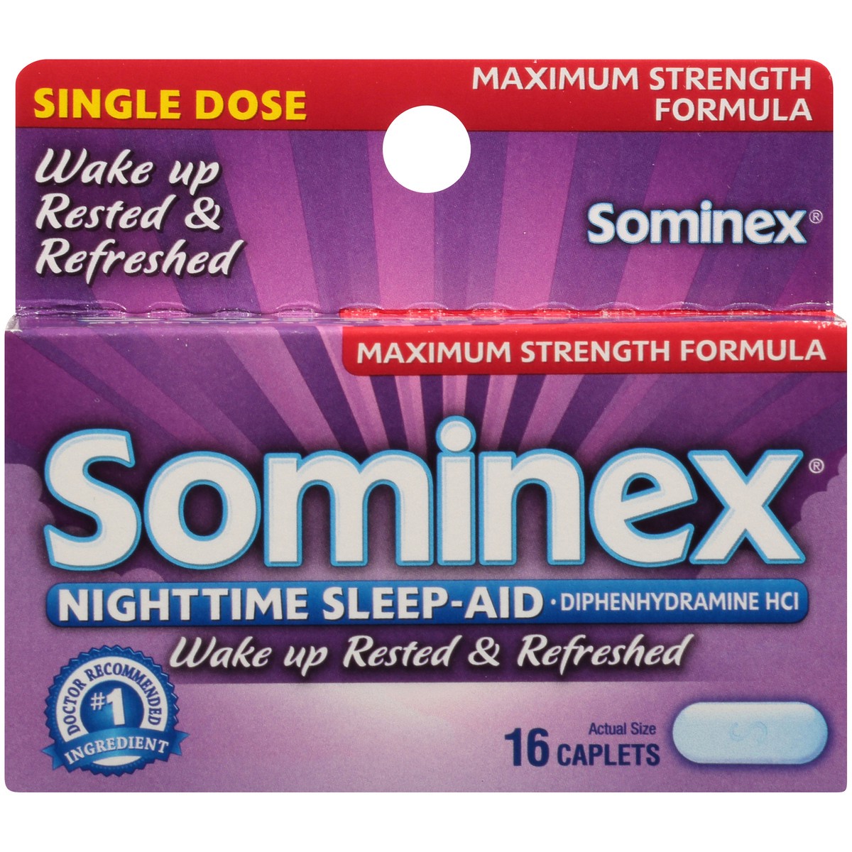 slide 4 of 10, Sominex Nighttime Sleep-Aid with Diphenhydramine HCl 50 mg | Maximum Strength Formula | 16 Tablets, 16 ct