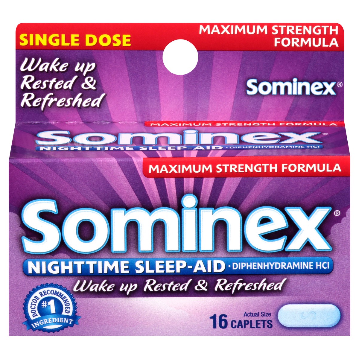 slide 2 of 10, Sominex Nighttime Sleep-Aid with Diphenhydramine HCl 50 mg | Maximum Strength Formula | 16 Tablets, 16 ct