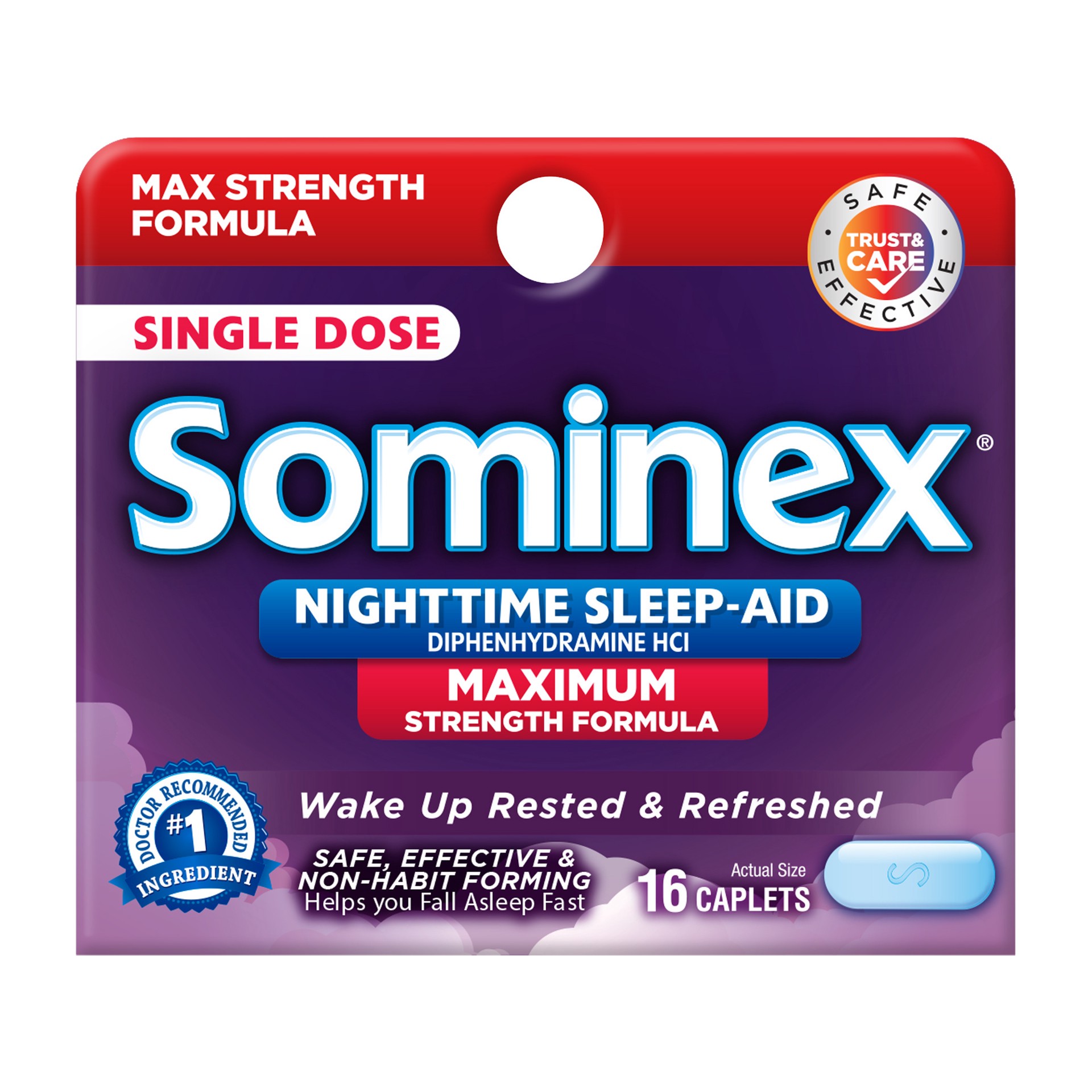 slide 1 of 10, Sominex Nighttime Sleep-Aid with Diphenhydramine HCl 50 mg | Maximum Strength Formula | 16 Tablets, 16 ct