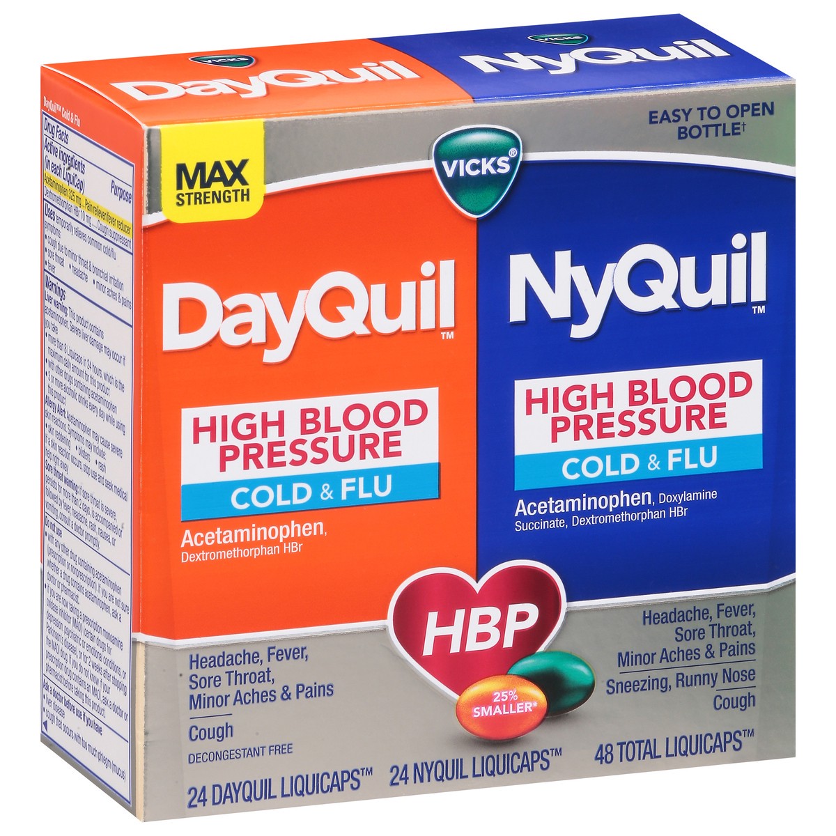 slide 11 of 12, Vicks High Blood Pressure Dayquil/Nyquil Max Strength Cold & Flu 48 Liquicaps, 48 ct