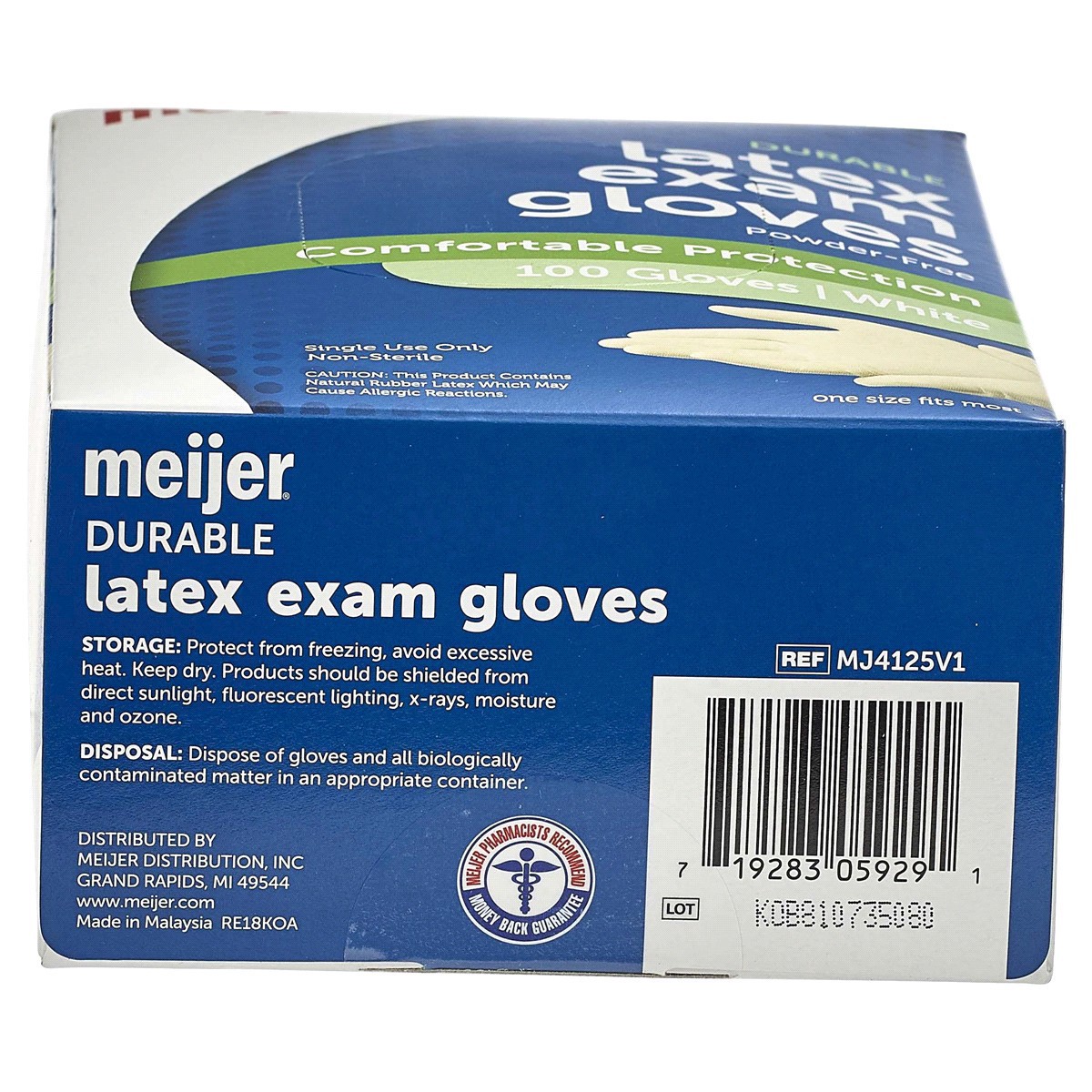 slide 5 of 5, Meijer Latex Exam Gloves, One Size Fits Most, 100 ct