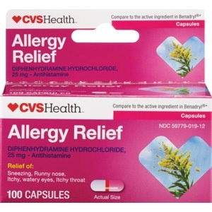 slide 1 of 1, CVS Health Allergy Relief Diphenhydramine Capsules, 100 ct