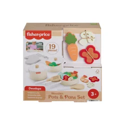 Fisher-Price Wooden Pots & Pans Set for Preschool Kitchen Pretend Play, 19 Wood Pieces