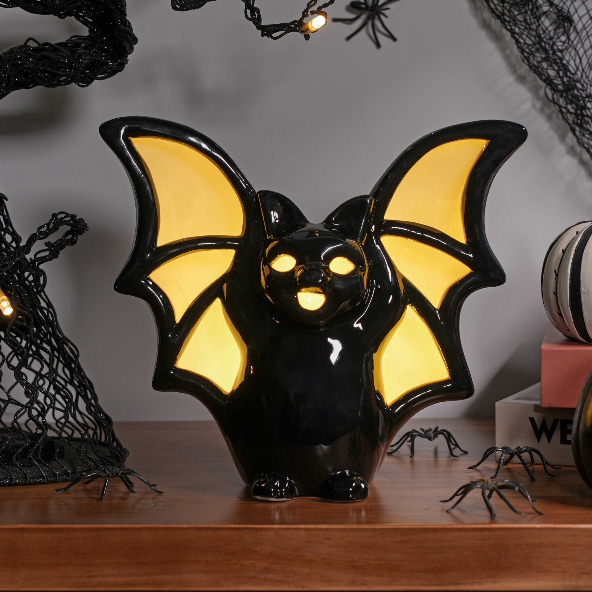 slide 4 of 8, 8" Black Bat Led Ceramic Tabletop Decor By Ashland, 8 in