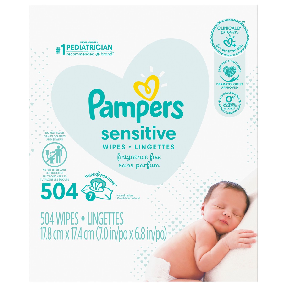slide 1 of 4, Pampers Baby Wipes Sensitive Perfume Free 7X Pop-Top Packs 392 Count, 504 ct