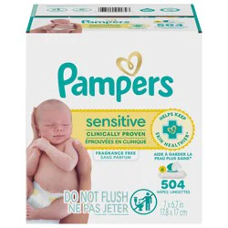Pampers Baby Wipes Pampers Sensitive, Clinically Proven, Fragrance Free, Water Based, Hypoallergenic Baby Wipes, 504 Baby Wipes Total (6X Flip-Top Packs)